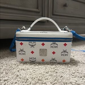 MCM White Crossbody Bag with Blue and Orange Accents